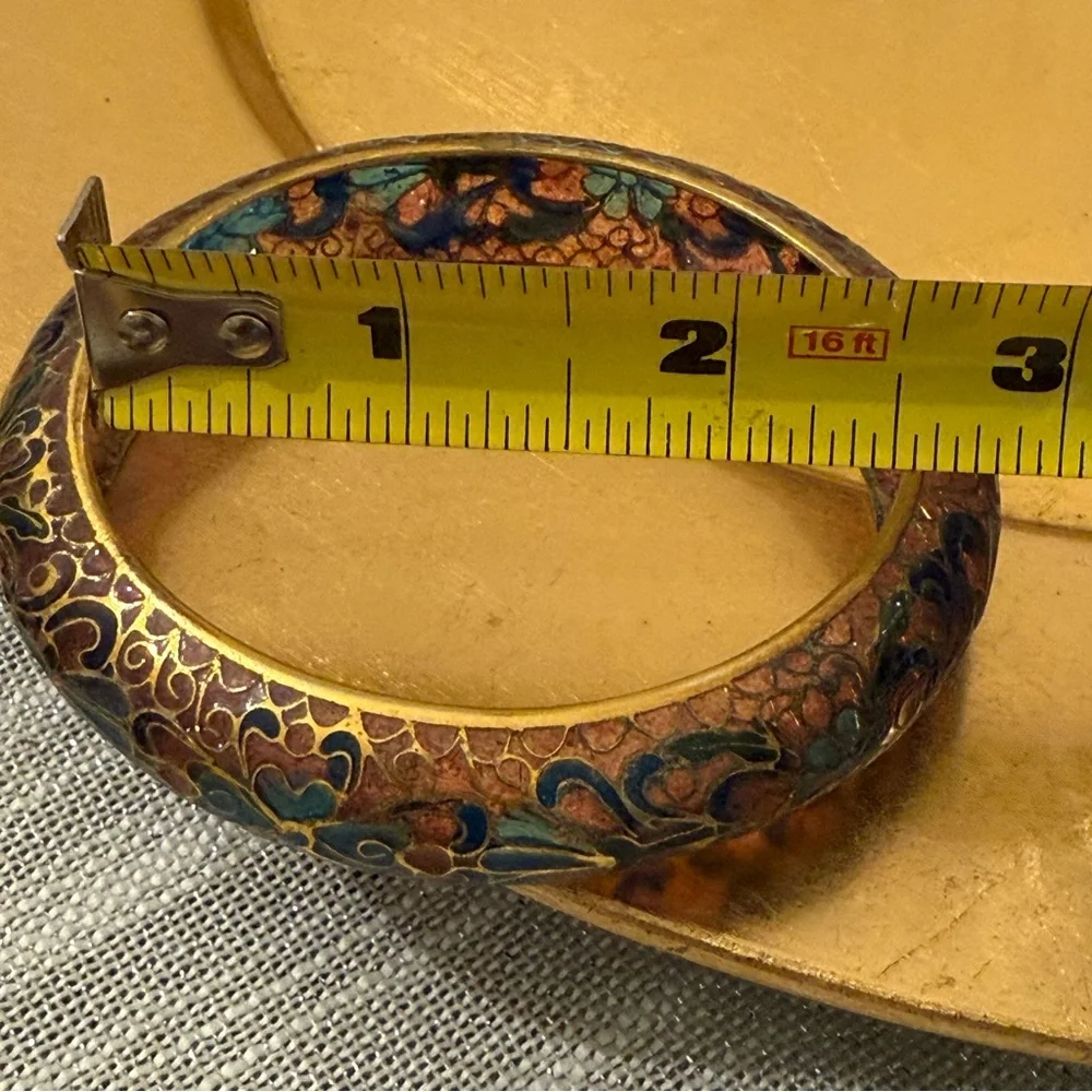 Vintage Plique A Jour Bangle Bracelet Pink & Blue Floral Design Stained Glass - Picture 6 of 8